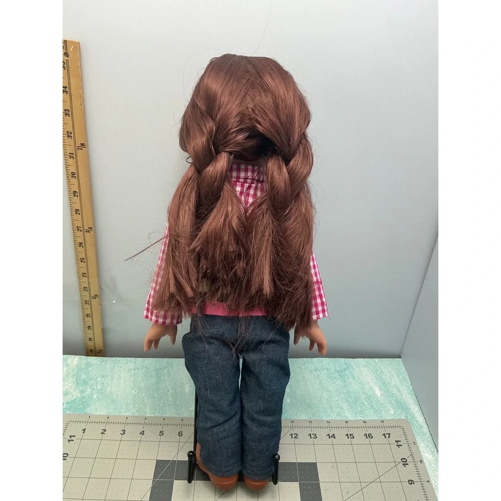 Journey Girl 18 inch Doll Brunette Brown Eye Pink Gingham Western Cowgirl Outfit
